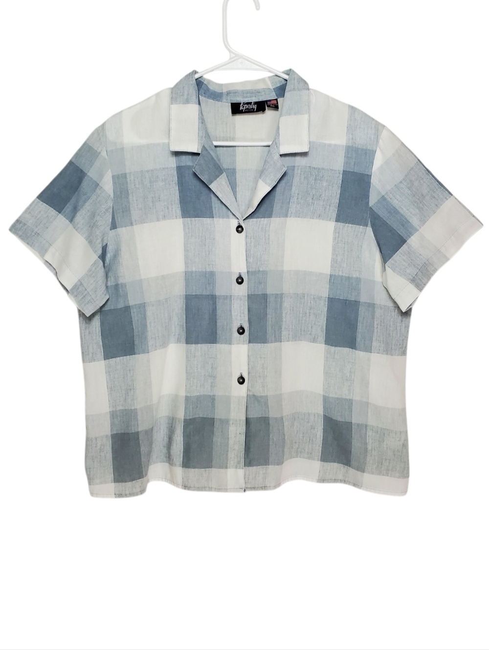 Vtg Tapestry Petite Plaid Button Up Shirt Blue White Size PXL 80s Made In USA